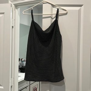 Black and White Polka Dot Cami Tank Top Size L Cowl Neck